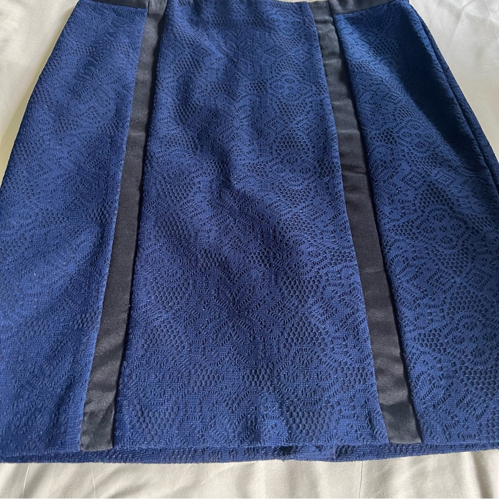 New York & Company Navy Lace and Black Ribbon Pencil Skirt Size 14